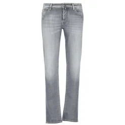 Heren Jacob Cohën Jeans^Grijze Katoenen Jeans met Logopatch