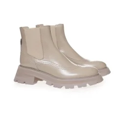 DAMES Alexander McQueen Chelseaboots^Grijze Leren Brogue Chelsea Laarzen