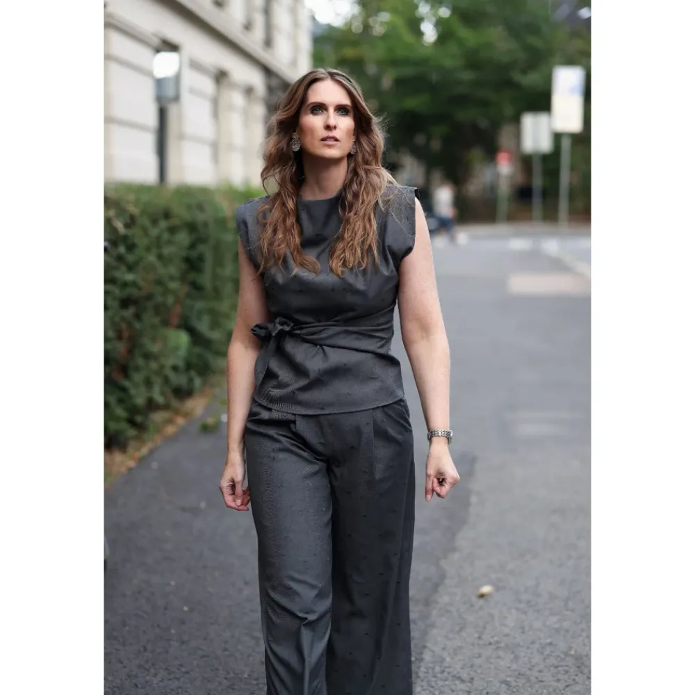 DAMES Co'Couture Grijze Plooi Top Midden