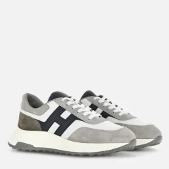 Heren Hogan Sneakers^Grijze Sneakers met Schuine H-Detail
