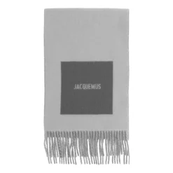 DAMES Jacquemus Grijze Wol Fringed Sjaal met Logo