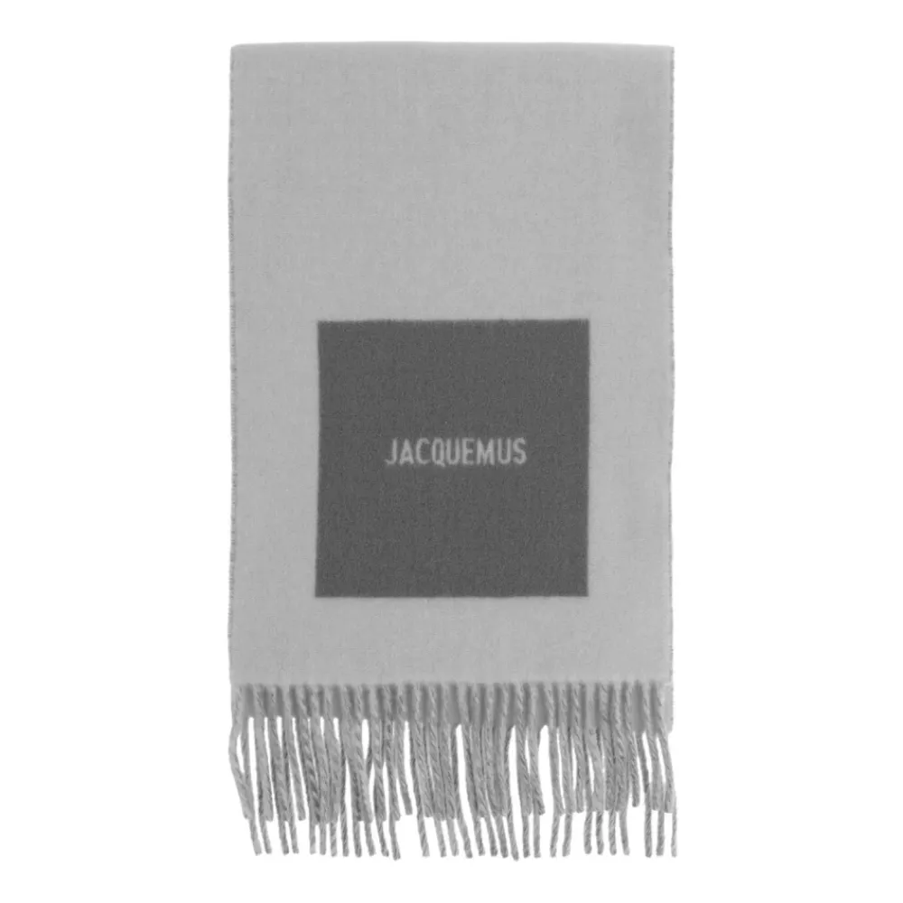DAMES Jacquemus Grijze Wol Fringed Sjaal met Logo