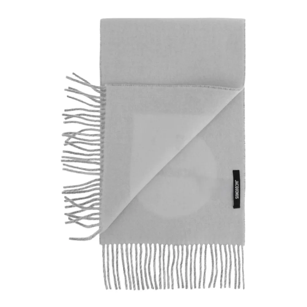 DAMES Jacquemus Grijze Wol Fringed Sjaal met Logo