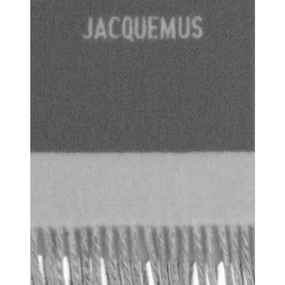 DAMES Jacquemus Grijze Wol Fringed Sjaal met Logo