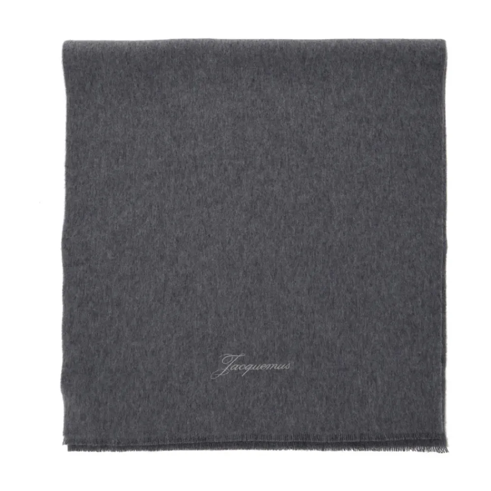 Heren Jacquemus Sjaals^Grijze Wol Kasjmier Logosjaal Vrouw