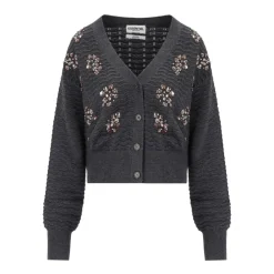 DAMES Essentiel Antwerp Truien & Vesten^Grijze wollen cardigan met juweeldetails