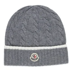 Moncler Mutsen En Petten^Grijze Wollen Muts met Logopatch