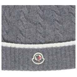 Moncler Mutsen En Petten^Grijze Wollen Muts met Logopatch