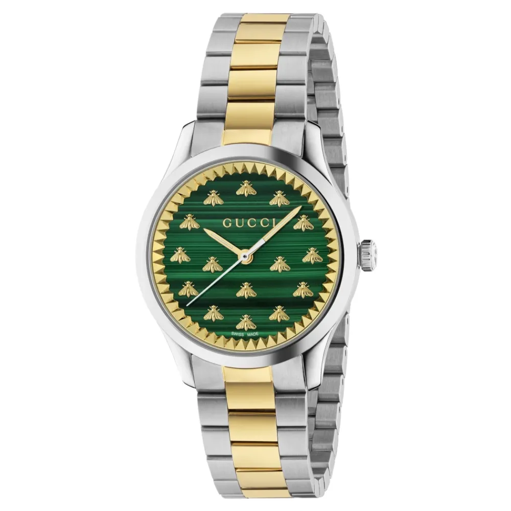 DAMES Gucci Horloges^e Malachiet Steen Wijzerplaat met Gouden Bijen Armband