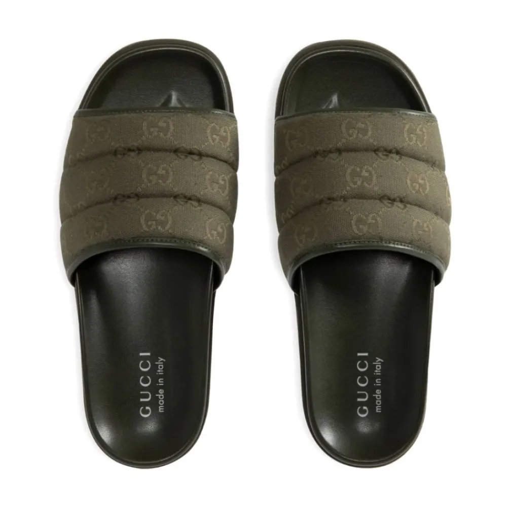 Heren Gucci Slippers^e Monogram Canvas Gewatteerde Sandalen