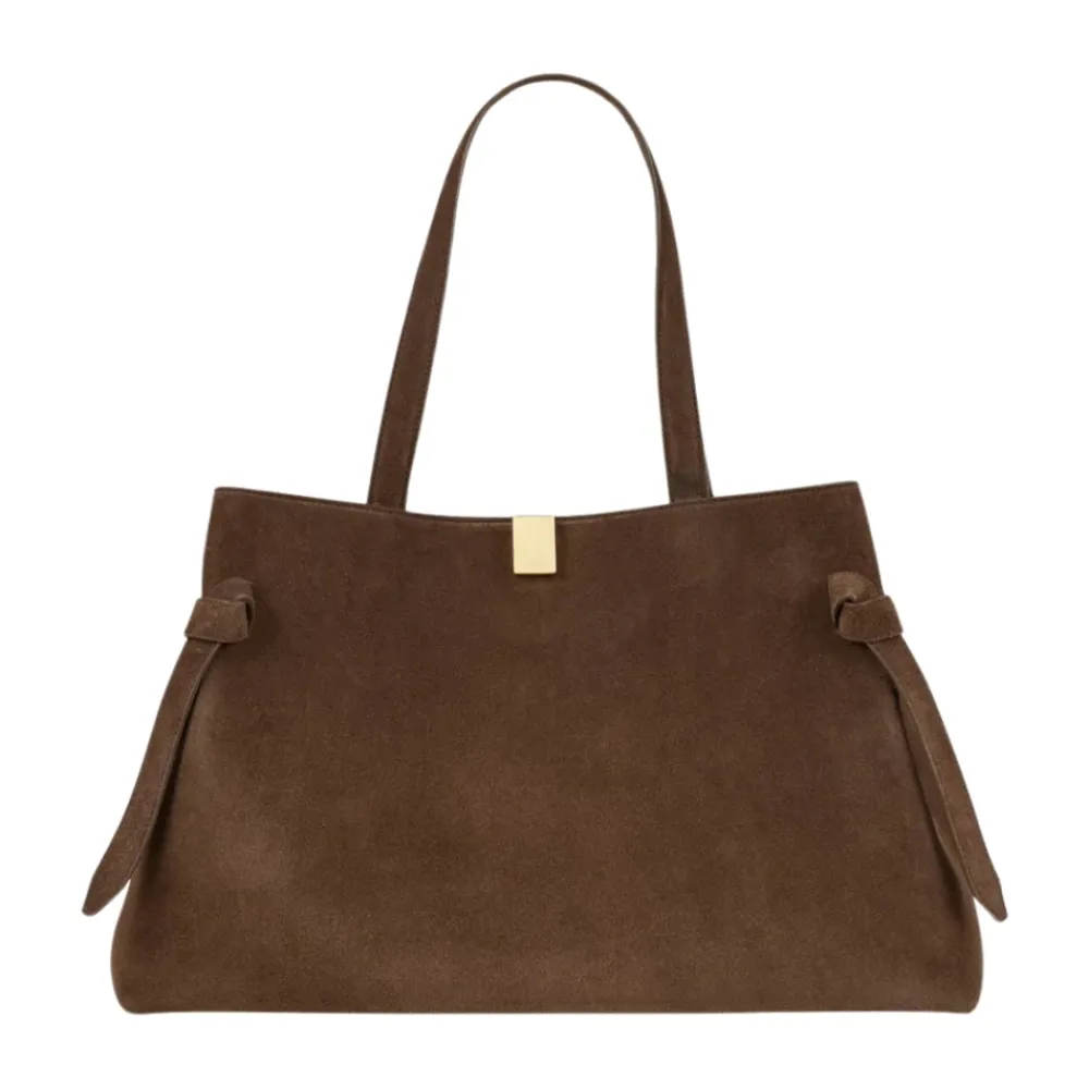 DAMES Yuzefi Gyoza Suede Tote Tas Chocolade