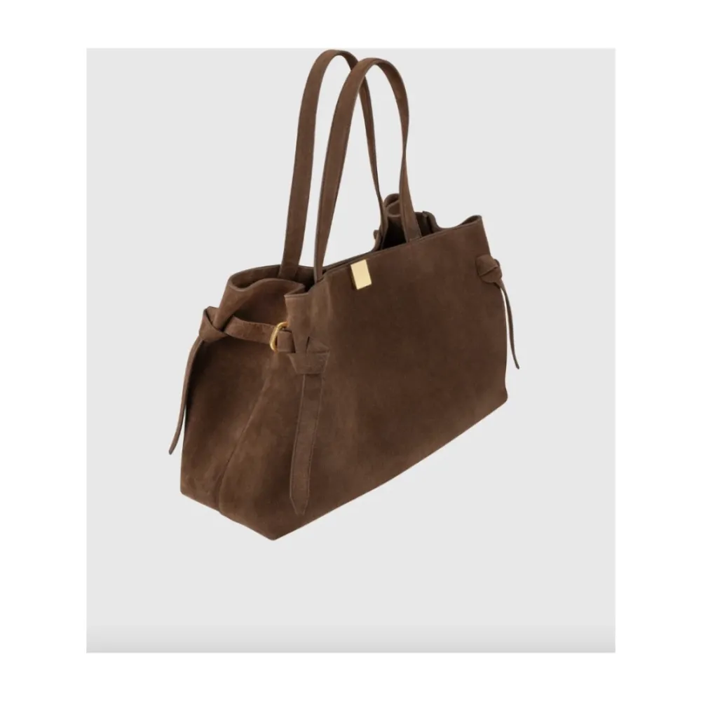 DAMES Yuzefi Gyoza Suede Tote Tas Chocolade