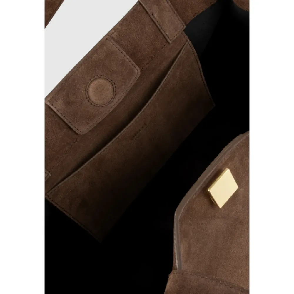 DAMES Yuzefi Gyoza Suede Tote Tas Chocolade