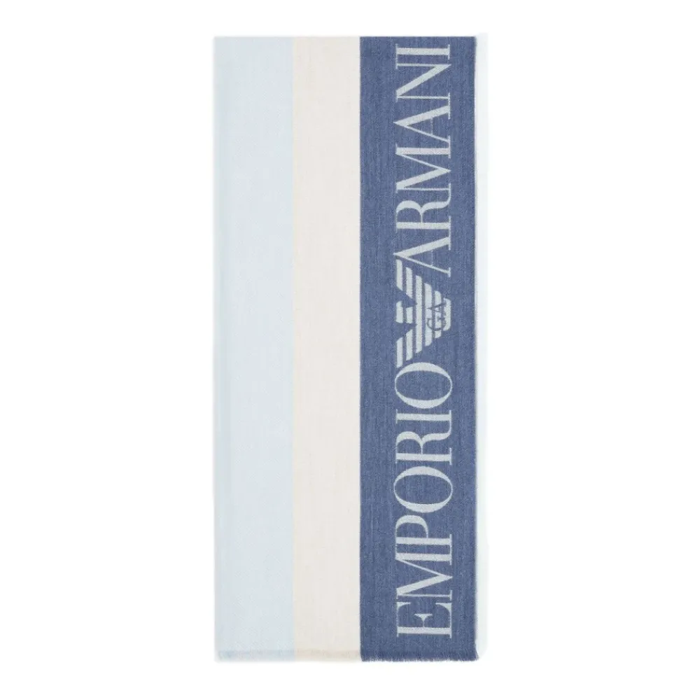 DAMES Emporio Armani Sjaals^Heldere Blauwe Gestreepte Sjaal