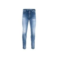 Heren Dsquared2 Jeans^Herenknoop Jeans met Leren Patch