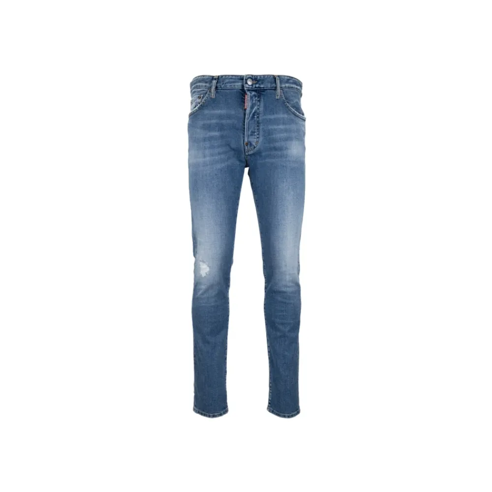 Heren Dsquared2 Herenknoop Jeans met Leren Patch