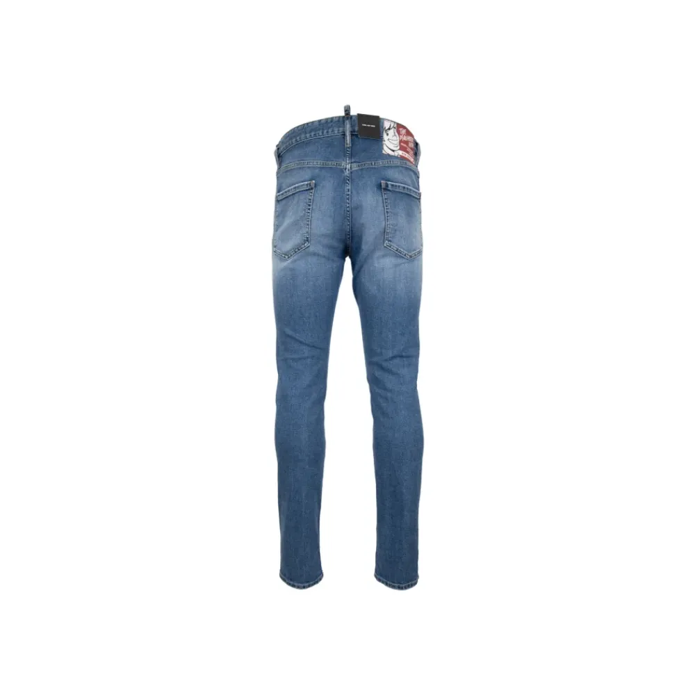 Heren Dsquared2 Herenknoop Jeans met Leren Patch