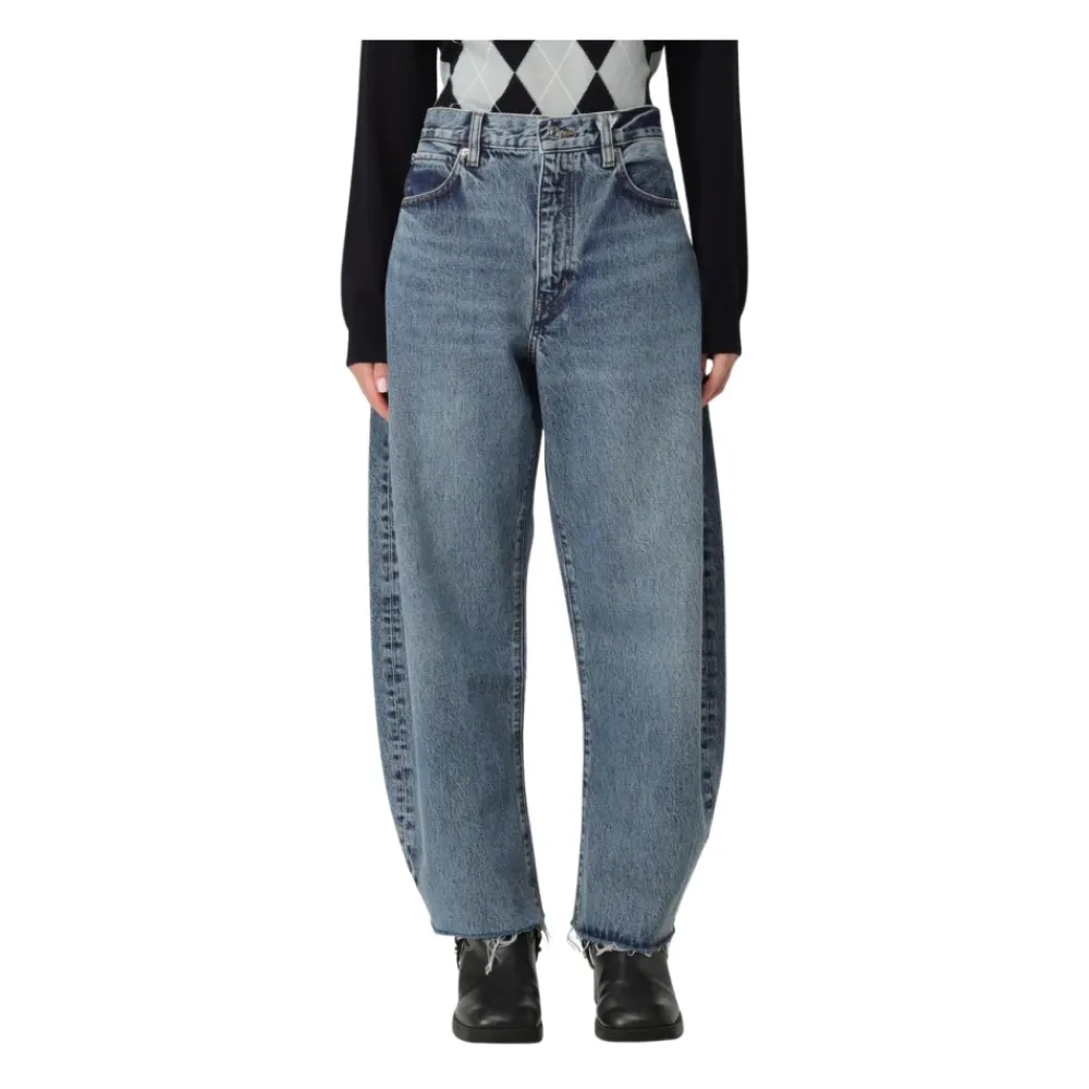 DAMES Frame Jeans^High-Waisted Denim Jeans met Rauwe Zoom