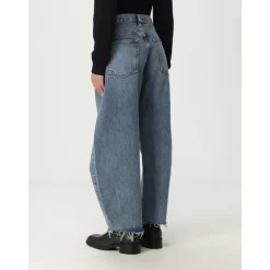 DAMES Frame Jeans^High-Waisted Denim Jeans met Rauwe Zoom