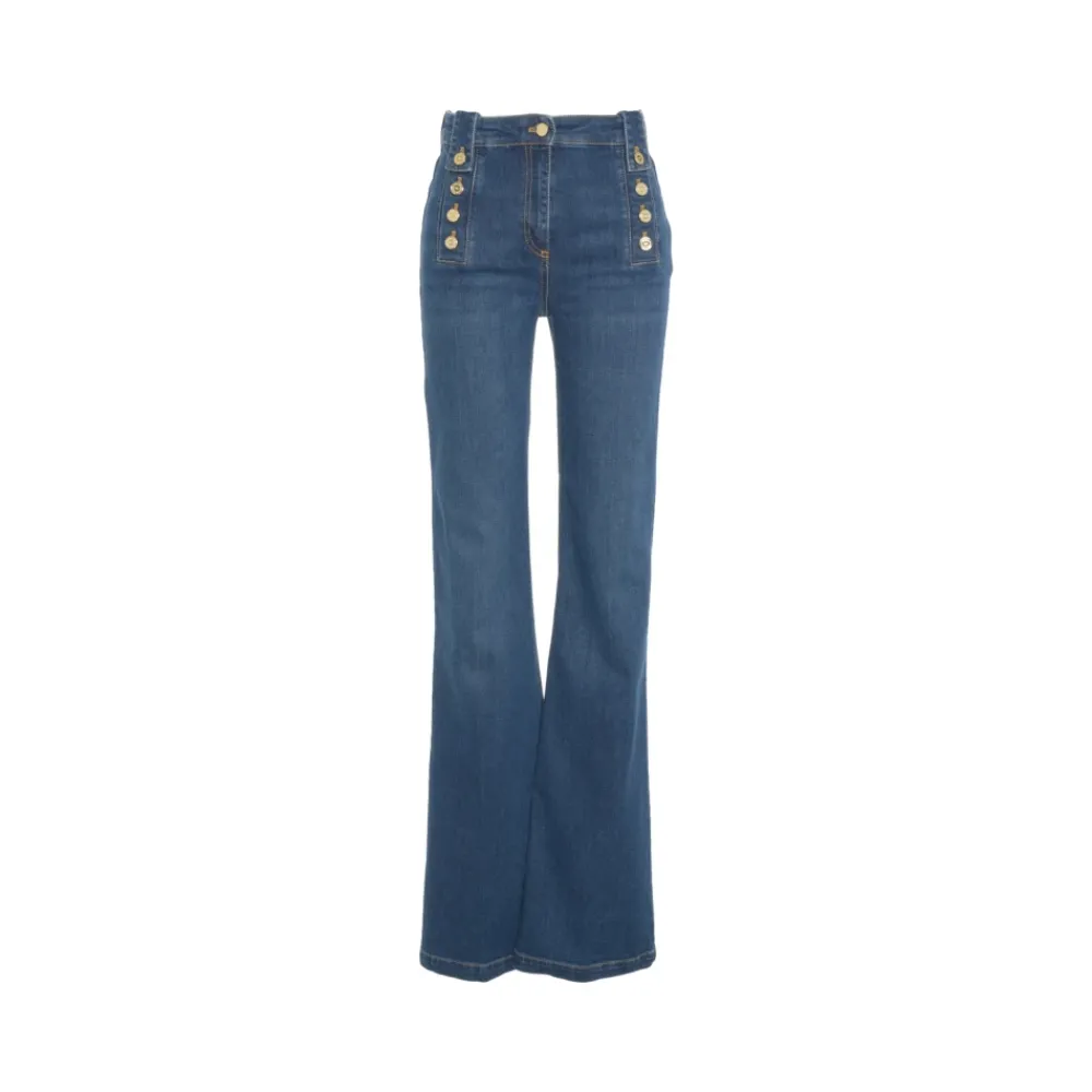 DAMES Elisabetta Franchi Jeans^Hoge Taille Flared Jeans met Gouden Knopen