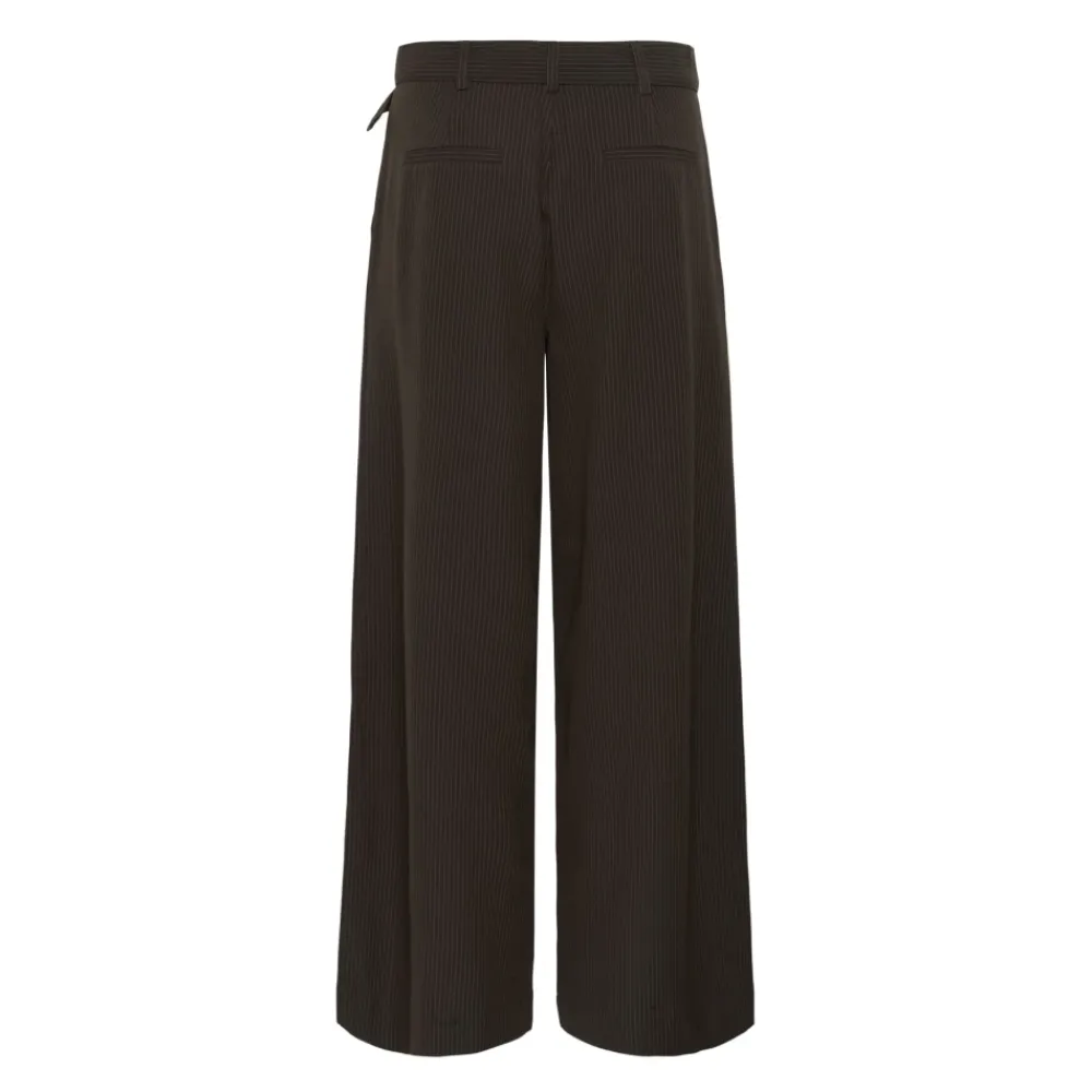 DAMES My Essential Wardrobe Hoge Wijde Broek Espresso met Streep