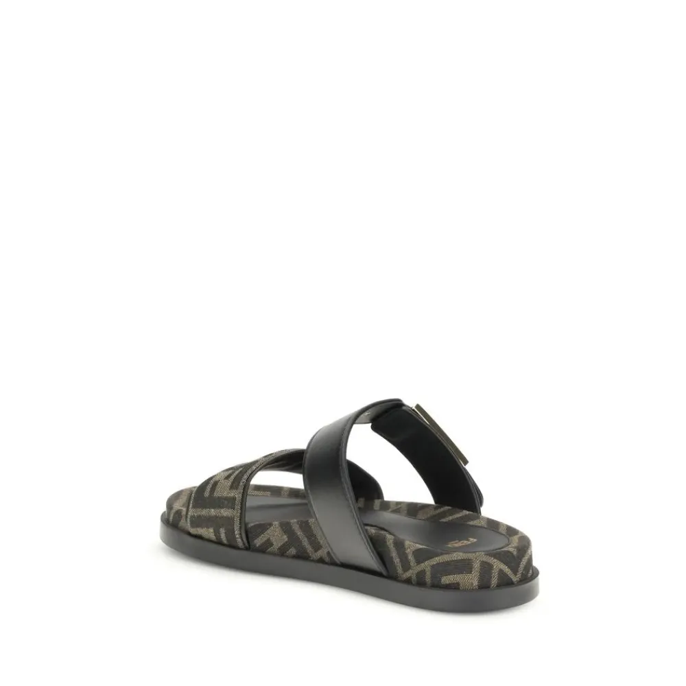 DAMES Fendi Jacquard Fabric Sandaal met Baguette Gesp