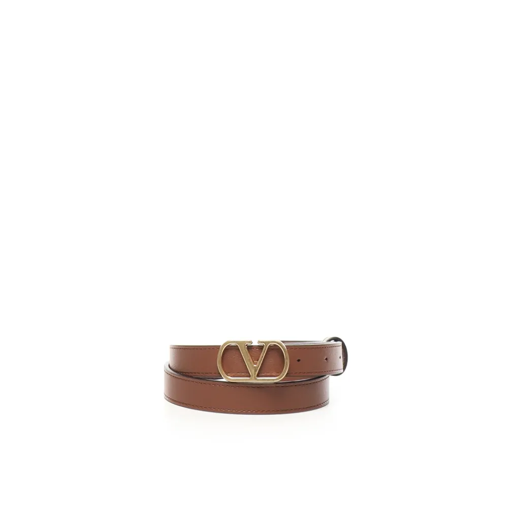 DAMES Valentino Garavani Kalfsleren Vlogo Signature Riem Diep Karamel