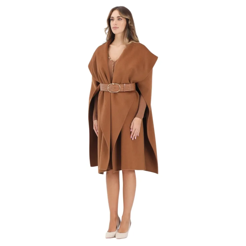 DAMES Elisabetta Franchi Kameelwollen jas met Cocco-print