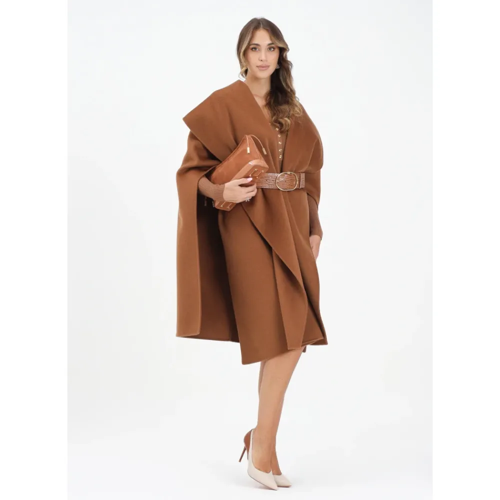 DAMES Elisabetta Franchi Kameelwollen jas met Cocco-print