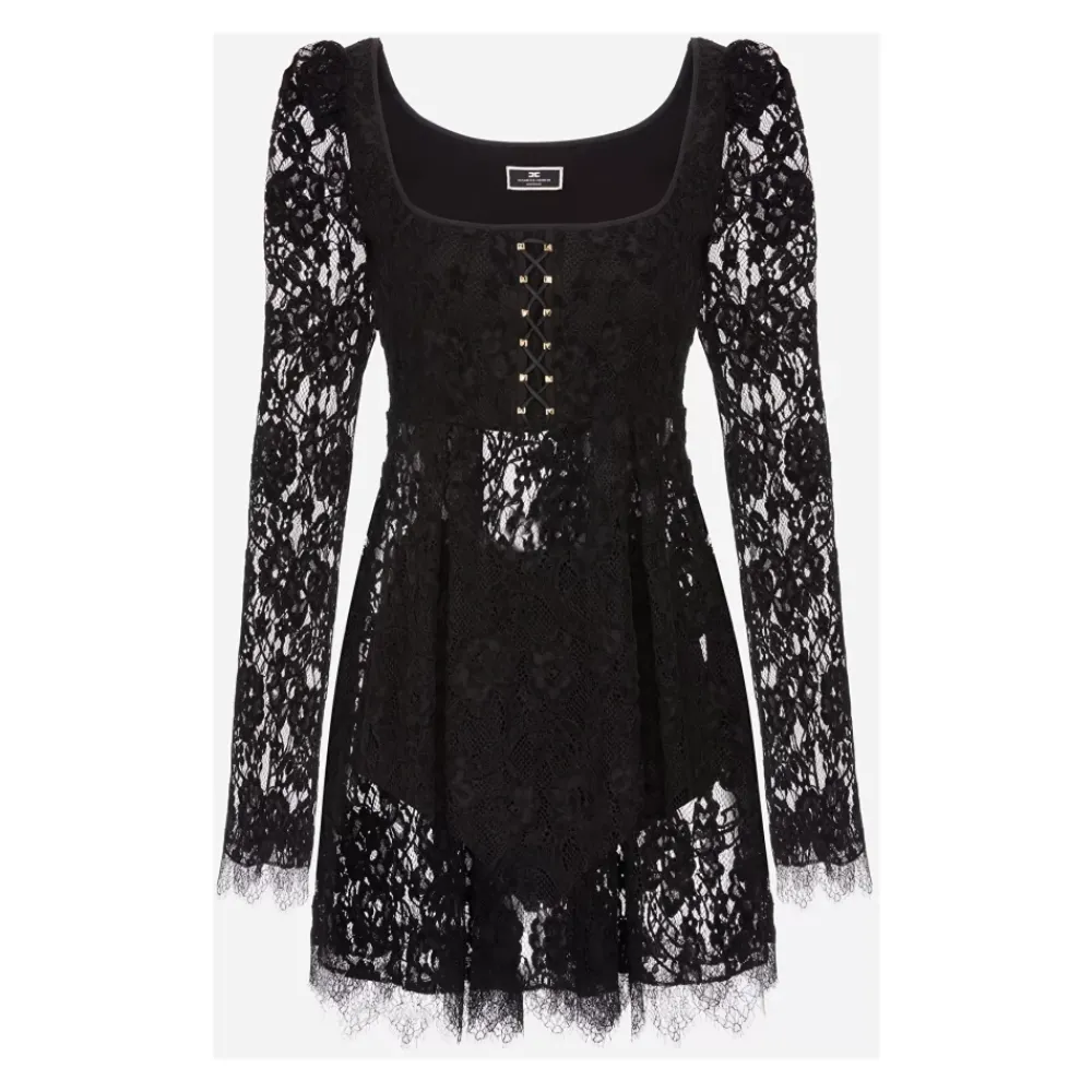 DAMES Elisabetta Franchi Jurken^Kanten Mini Jurk met Lange Mouwen