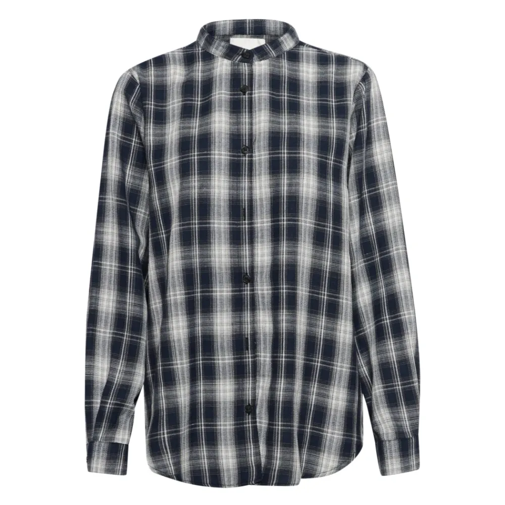 DAMES My Essential Wardrobe Klassieke Shirt Donker Saffierblauw Geruit