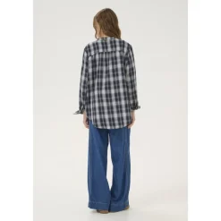 DAMES My Essential Wardrobe Klassieke Shirt Donker Saffierblauw Geruit