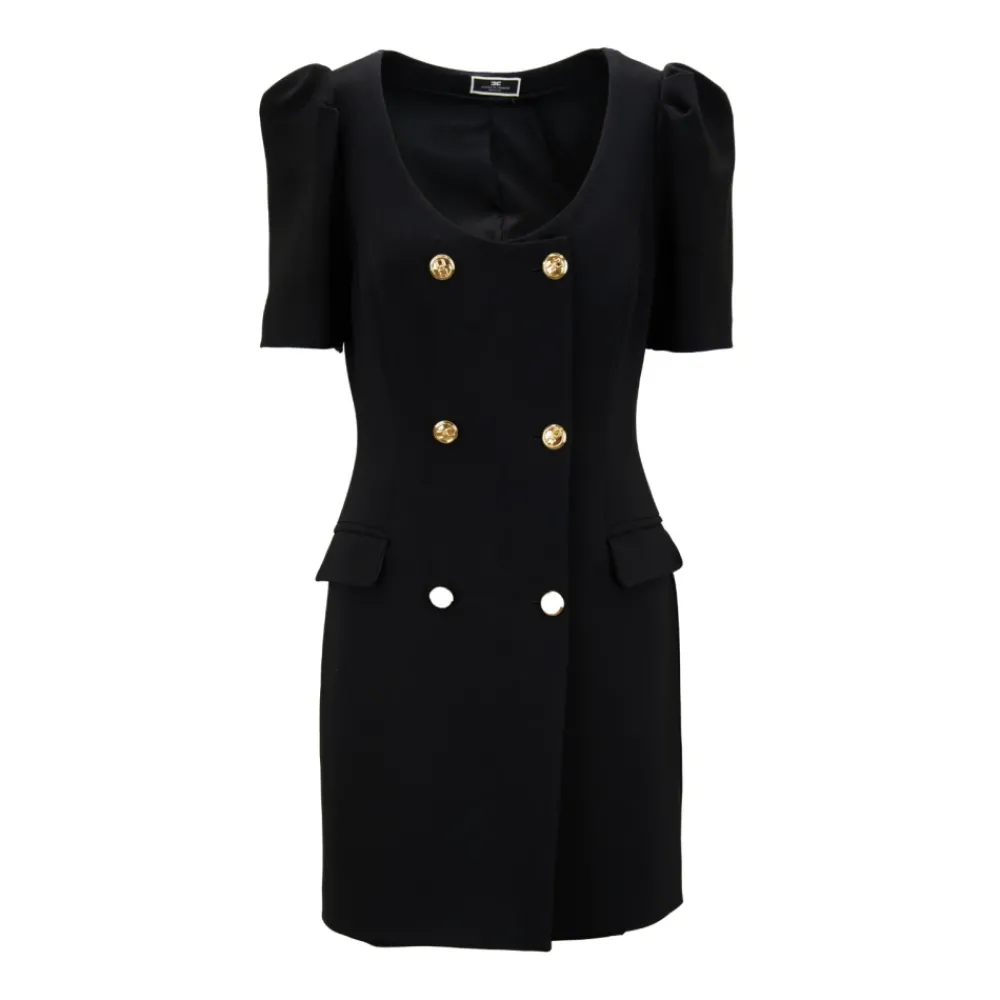 DAMES Elisabetta Franchi Korte jurk met pofmouwen en gouden knopen