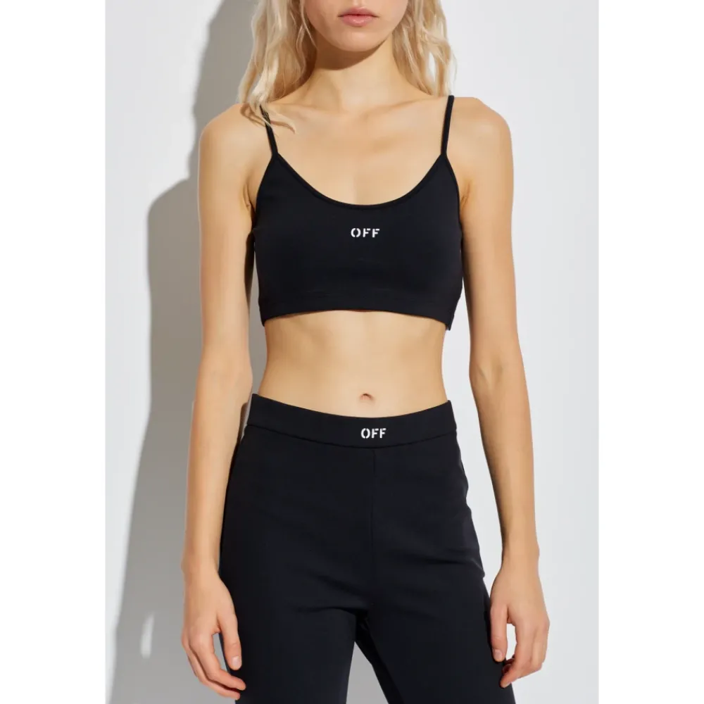 Off White Sportshirts^Korte Top met Col en Bandjes