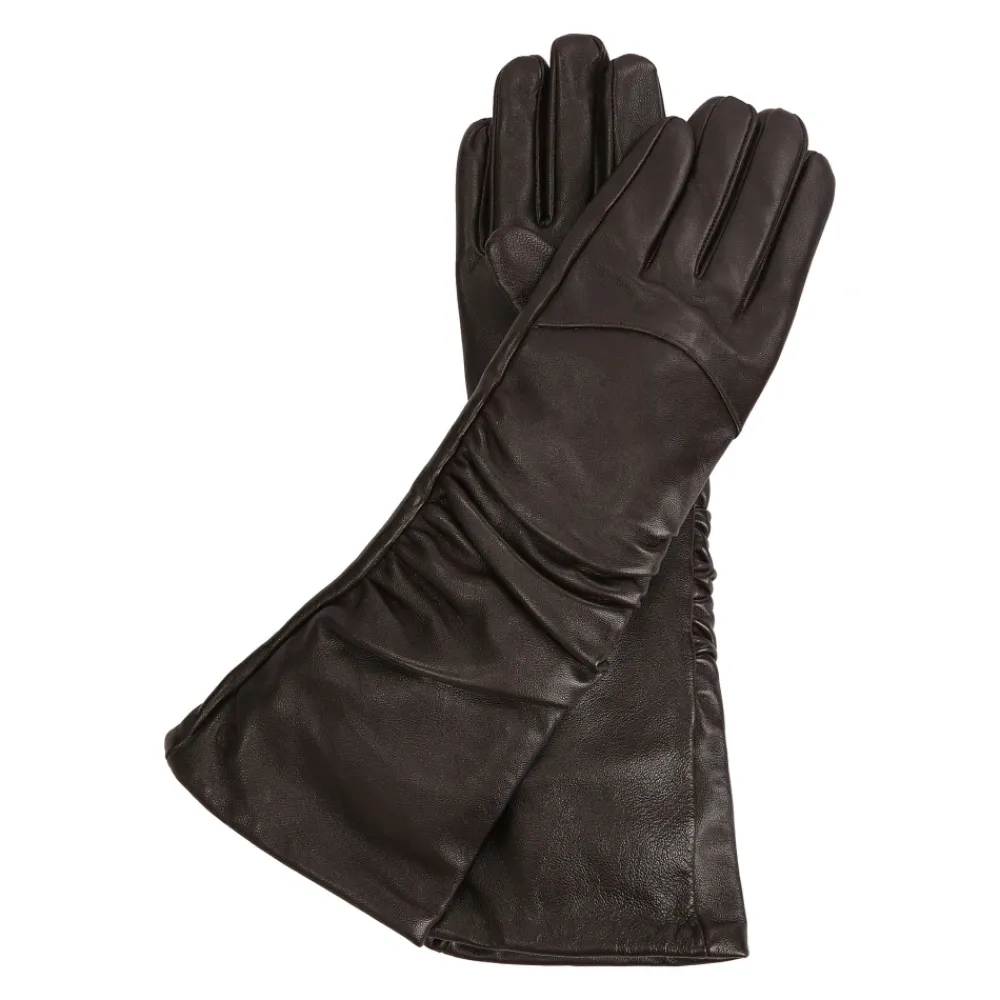 DAMES Kazar Handschoenen^Lange donkere handschoenen met een plooi