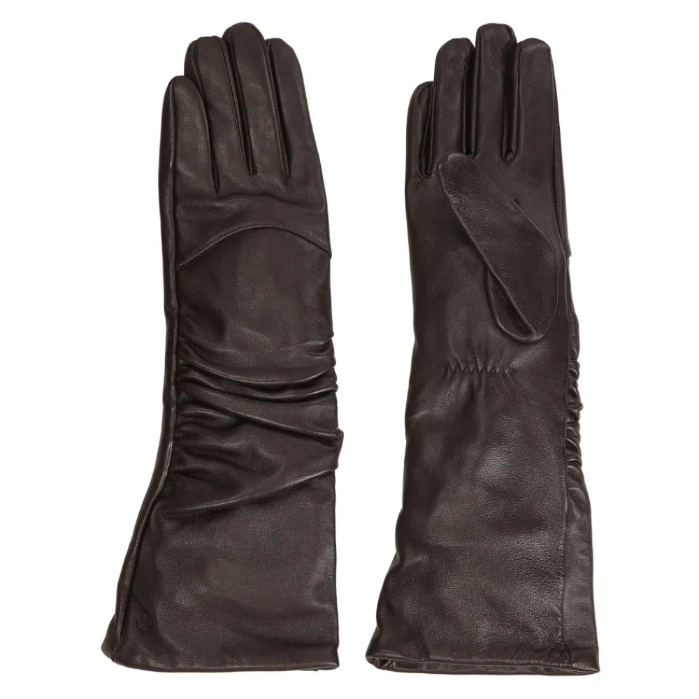 DAMES Kazar Handschoenen^Lange donkere handschoenen met een plooi