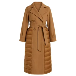 DAMES Twinset Lange wollen jas met gewatteerde inzetstukken