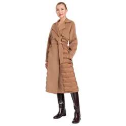 DAMES Twinset Lange wollen jas met gewatteerde inzetstukken