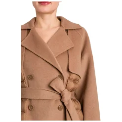 DAMES Twinset Lange wollen jas met gewatteerde inzetstukken