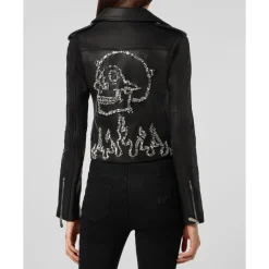 DAMES Philipp Plein Jassen^Leather Biker Look at Me Flame