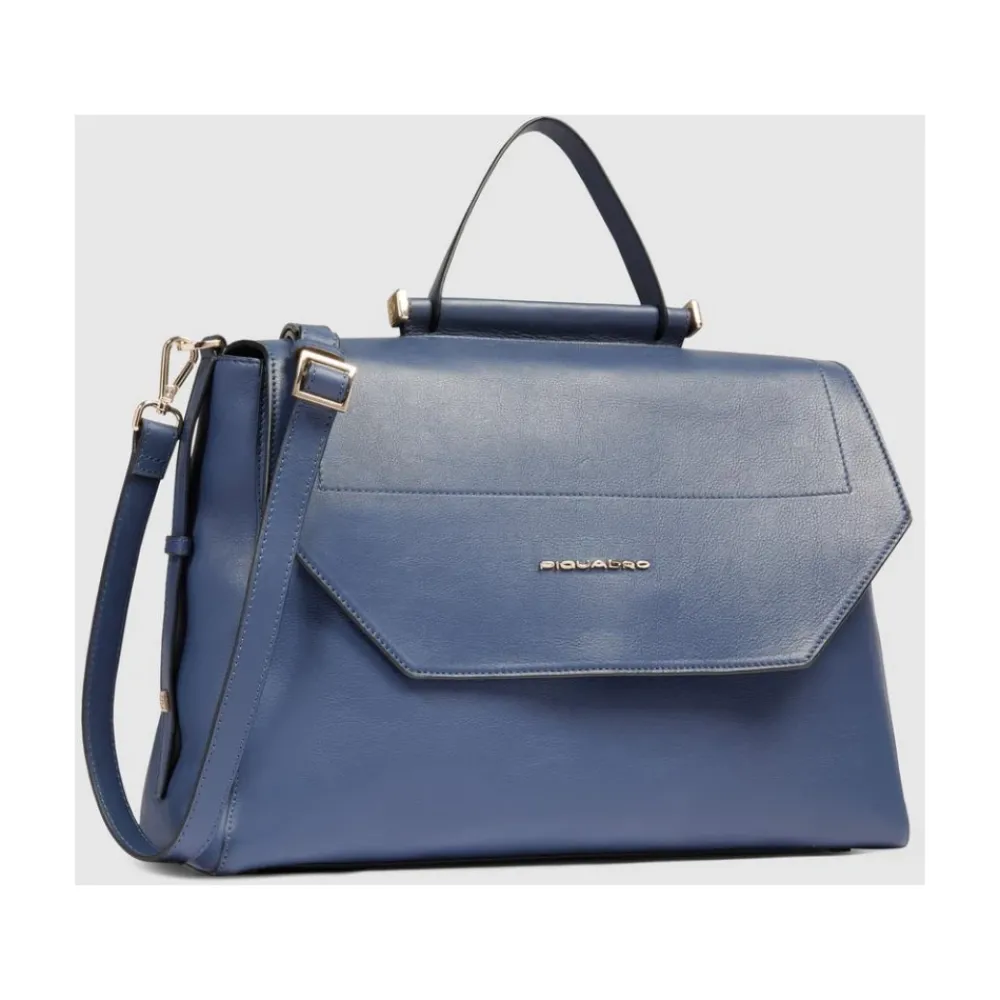 DAMES Piquadro Laptoptassen^Leather laptop women's satchel bag with RFID and shock-absorbing protection