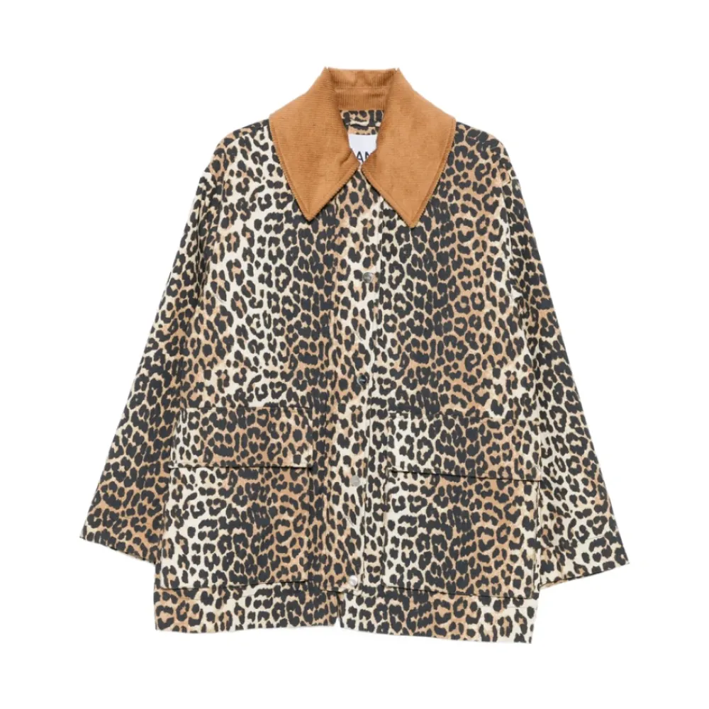 DAMES Ganni Jassen^Leopard Printed Canvas Midi Jacket