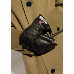 Heren Moschino Handschoenen^Leren handschoenen met bedrukt logo
