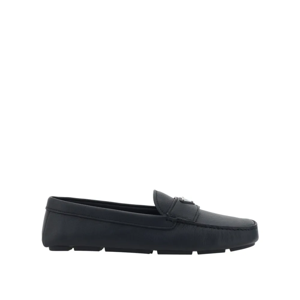 Heren Prada Leren Loafers met Rubberen Zool