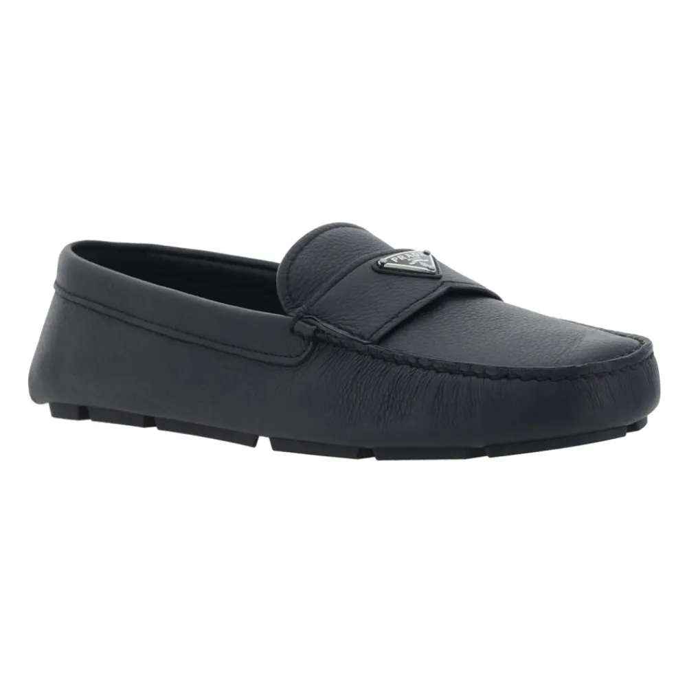Heren Prada Leren Loafers met Rubberen Zool