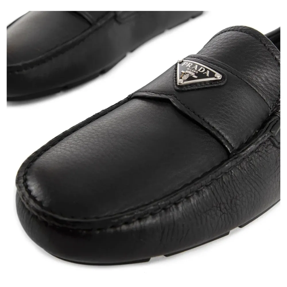 Heren Prada Leren Loafers met Rubberen Zool