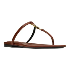 DAMES Saint Laurent Slippers^Leren platte sandalen met YSL-logo