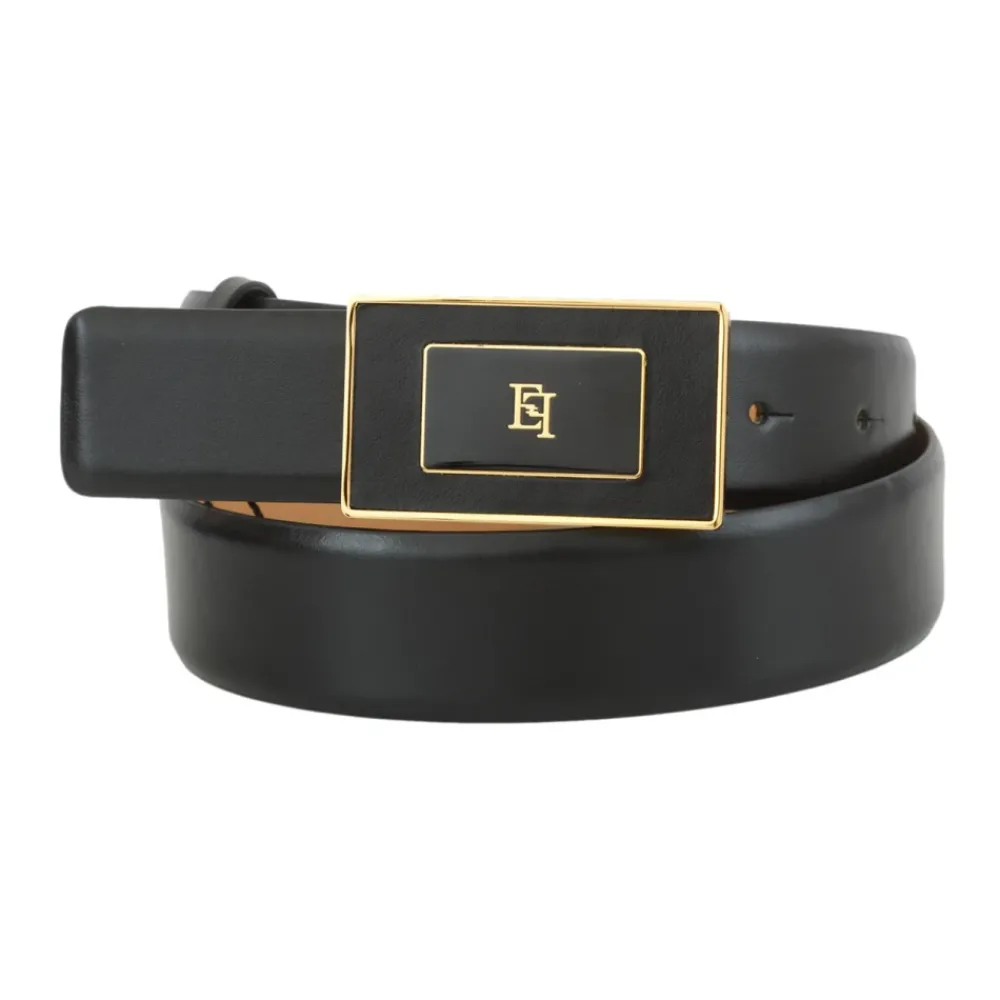 DAMES Elisabetta Franchi Leren Riem met Logo Plaque