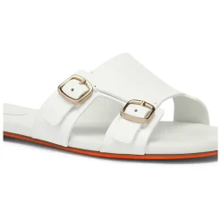 DAMES Santoni Slippers^Leren sandaal met dubbele gespsluiting