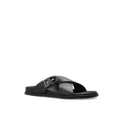Heren Dolce & Gabbana Slippers^Leren slippers met logo-vormige applicatie
